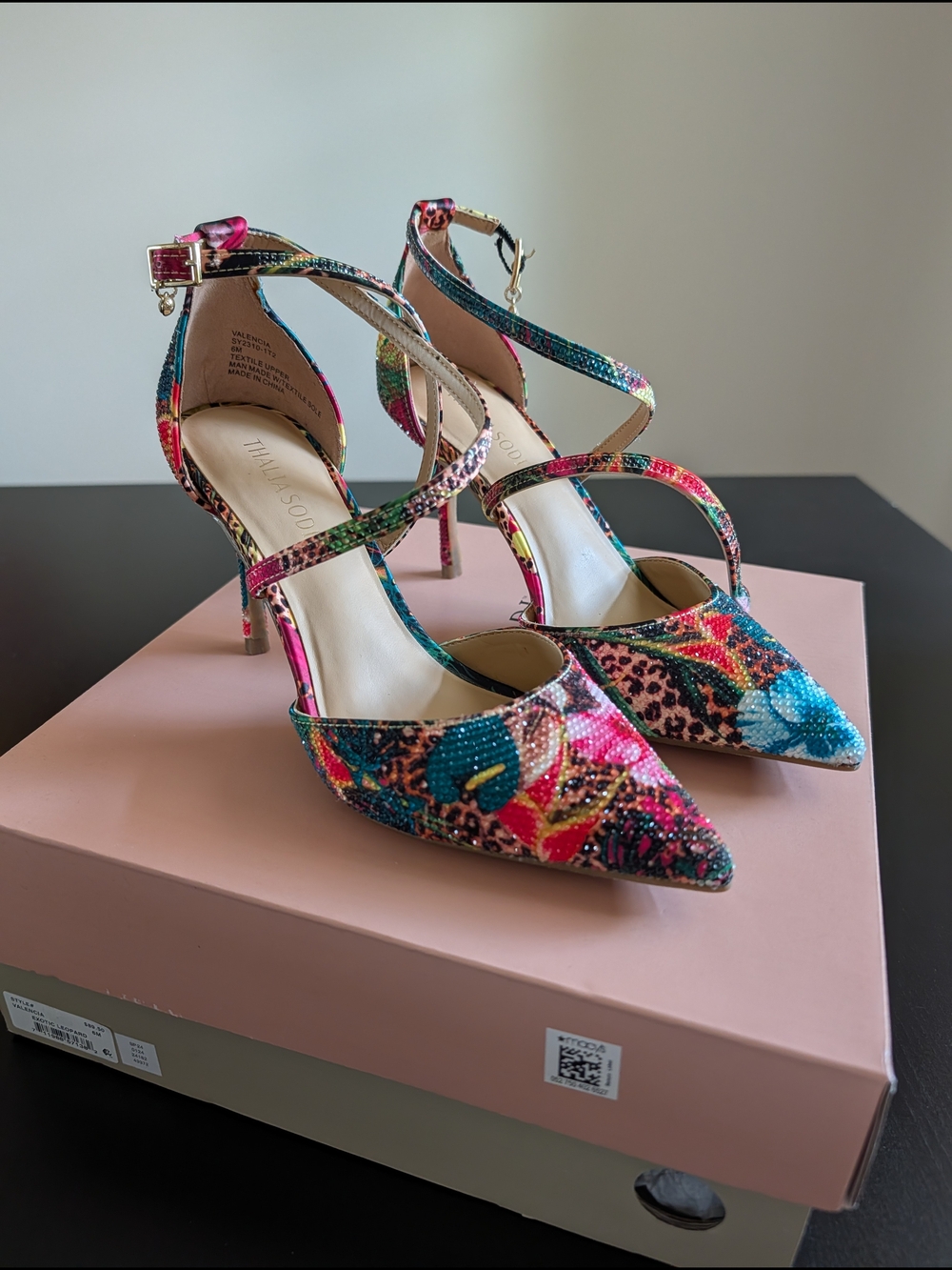 Thalia Sodi Colorful Floral Cross-Strap Emblished Heels SZ  6 NEW IN BOX
